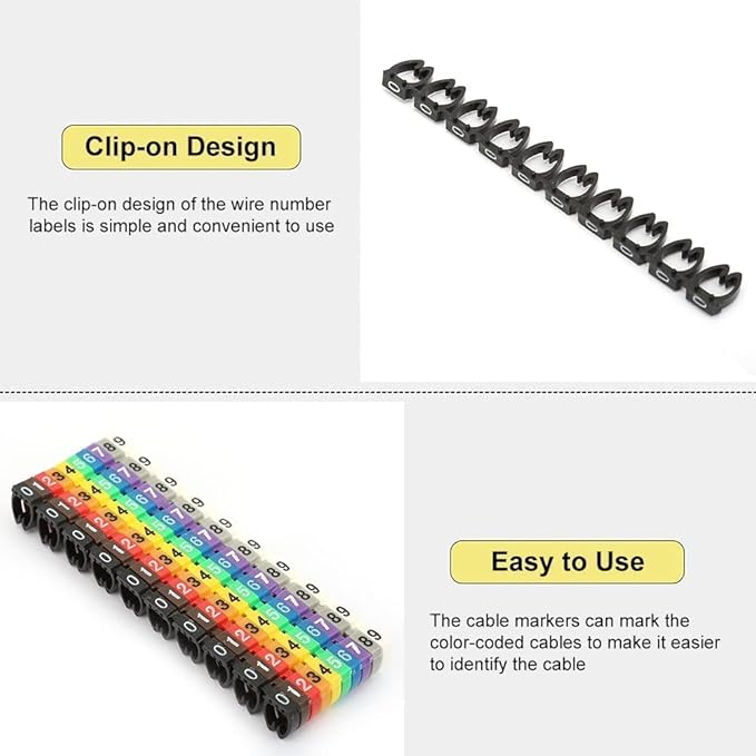 Coded Clip on Wire Markers, Wire Number Labels, Colorful Wire Numbering Marker Tube Cable Marker for Marking(100PCS -4MM 4)