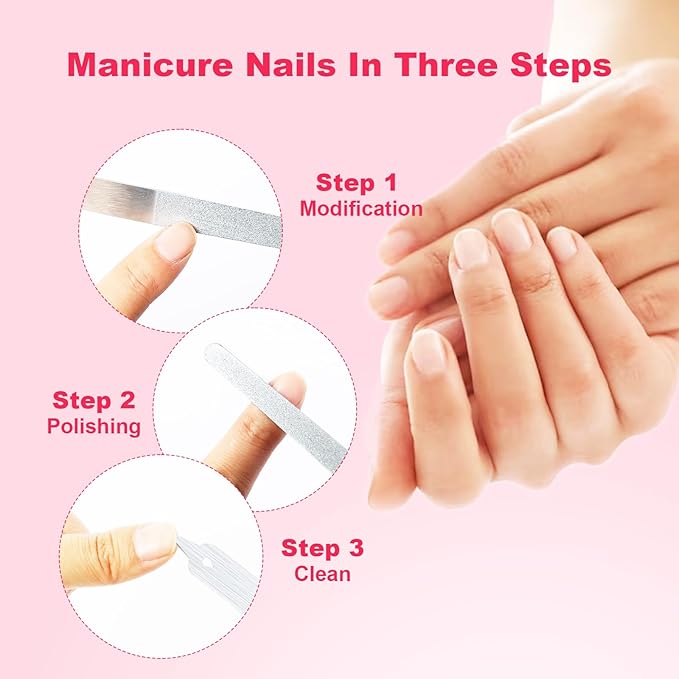 6Pcs Metal Nail Files Nail File Diamond Dust for Natural Nails Stainless Steel Nail Files with Pointed Tip Non Slip Handle Fingernail Files Diamond Nail File for Salon and Home, 8 Inches