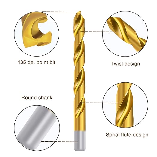 Enertwist Titanium Drill Bit Kit Set 230 Pieces Coated HSS Conventional 135° Tip High Speed Steel for Wood/Cast Iron/Plastic/Fiberglass from 3/64inch up to 1/2 Inch, ET-DBA-230C