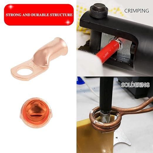 10PCS 4AWG - 3/8''Stud Heavy Duty Copper Terminals,Battery Cable Crimp Lugs,Battery Cable Ends,Bare Copper Eyelets Tubular Ring Terminals,Closed End Crimp Electric Connectors