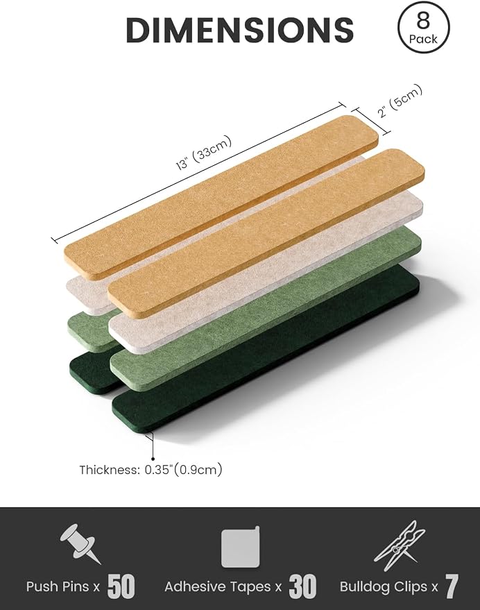 Fluxynara Cork Board Alternative Felt Strip Board 8-Pack 13"x2", Office Pin - Image 2