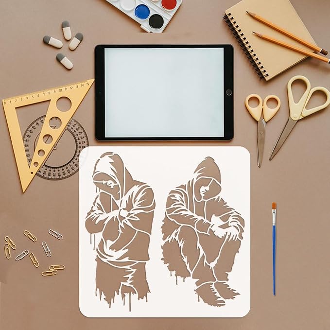 FINGERINSPIRE Graffiti Doodle Man Stencils 11.8x11.8inch - Image 3