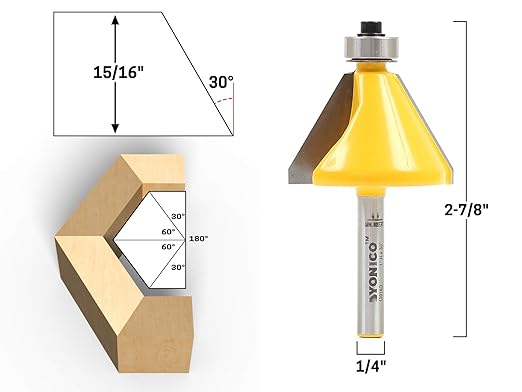 YONICO Router Bits Bevel Edge Forming Set 5 Bit 1/4-Inch Shank 13508q