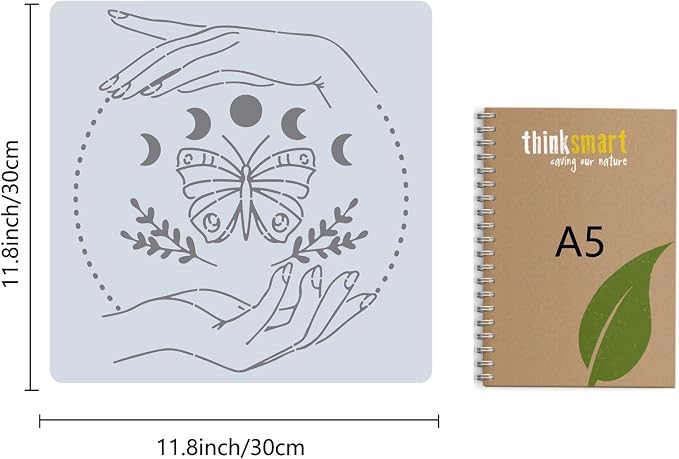 GORGECRAFT 12"X12"Moon Phase Stencil Butterfly Templates Square Plastic Leaves - Image 2