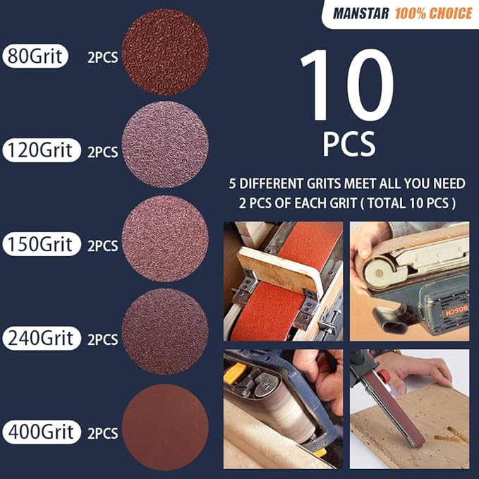 10 Pcs 6 x 48 Inch Assorted Aluminum Oxide Sanding Belt,80/120/150/240/400 Grit