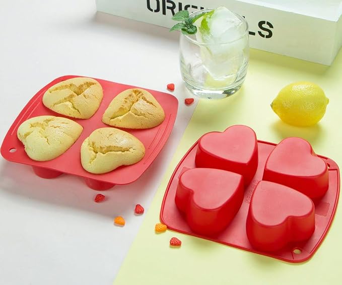 Webake Silicone Heart Mold 2.75" Heart Shaped Cake Pans, 4-Cavity Air Fryer - Image 6