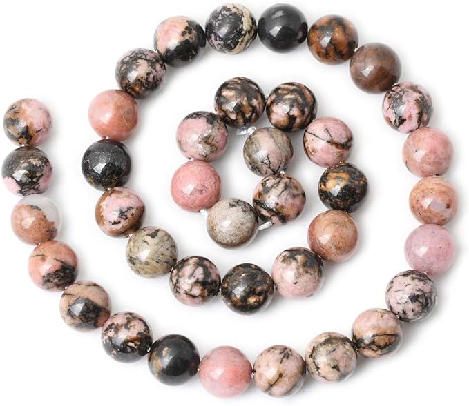 35PCS 10mm Natural Black Line Rhodochrosite Gemstone Smooth Round Loose Beads - Image 2