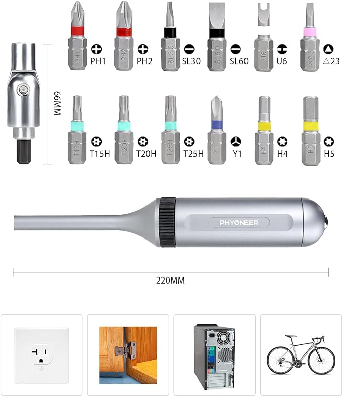 13-in-1 Ratcheting Screwdriver Set with 12 S2 Driver Bits, Direction Converter, and Magnetic Storage - Durable Aerospace Aluminum Handle for Household and Automotive Use.