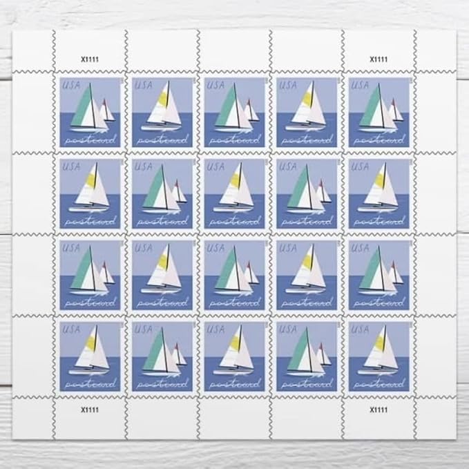 United States Postal Service Sailboats 2023 Blue Rectangular Postcard Stamps - Image 2