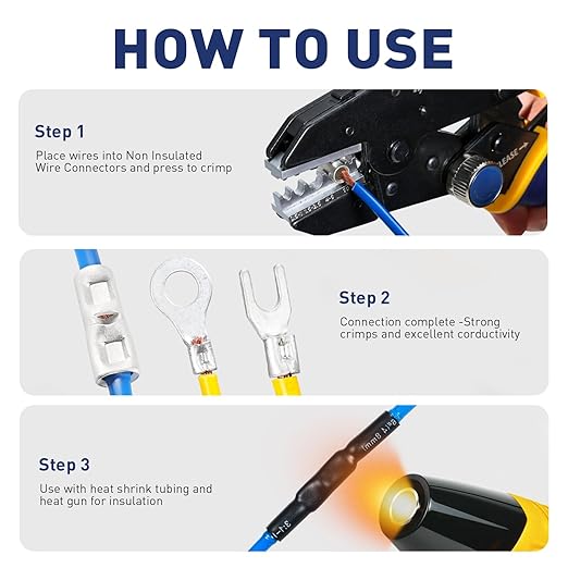 haisstronica Non Insulated Wire Connectors Kit 560 PCS - AWG 22-10 Tinned Copper Electrical Crimp Terminals with 3:1 Heat Shrink Tubing for Automotive, Marine, Industrial Wiring