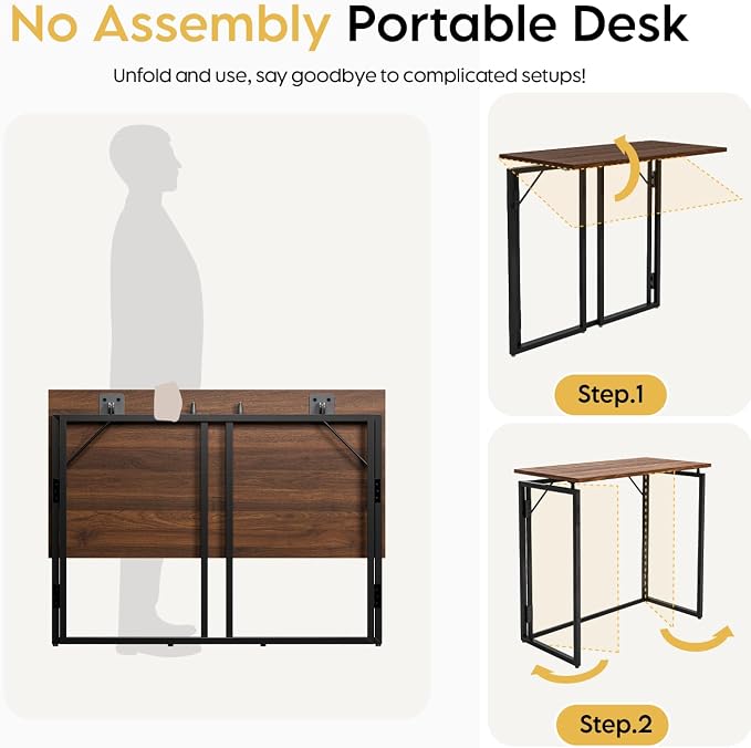 alawooder 31.5" Folding Desk: No Assembly, Wood Top - Image 7
