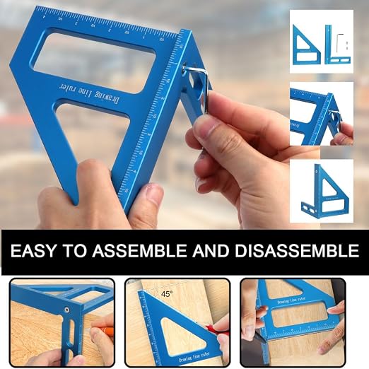 6" Imperial 3D Multi-Angle Measuring Ruler, 45/90 Degree Aluminum Alloy - Image 3