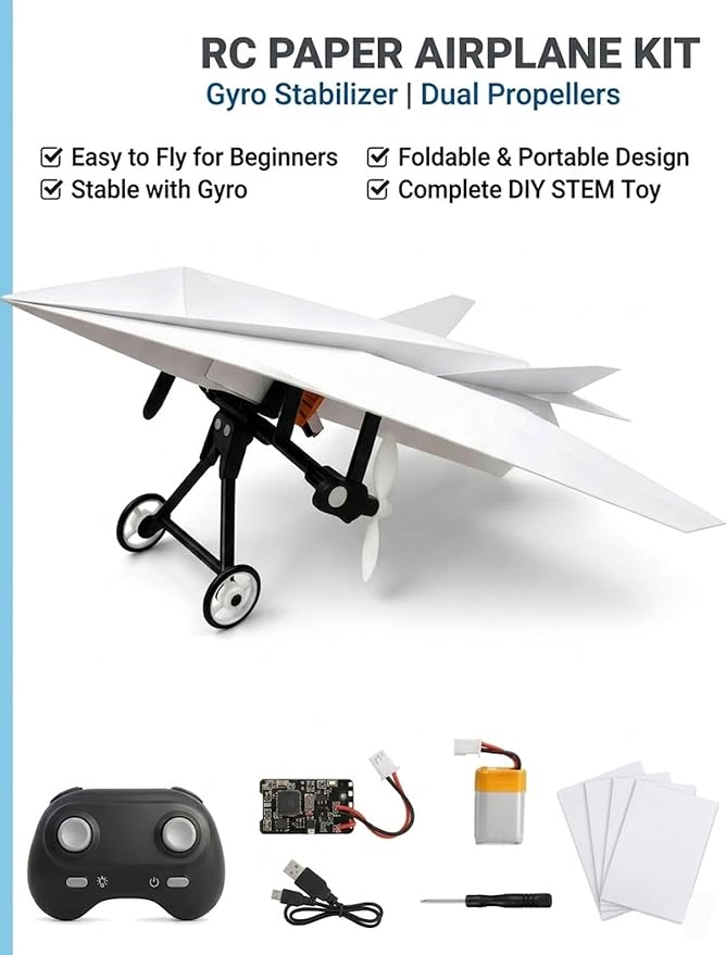 Rc Paper Airplane Kit with Gyro Stabilizer, DIY Model Airplanes Launcher - Image 4