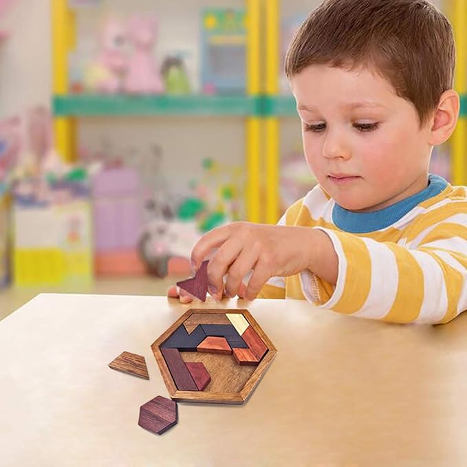 KINGOU Hexagon Tangram Puzzle Wooden Brain Puzzles - Image 3
