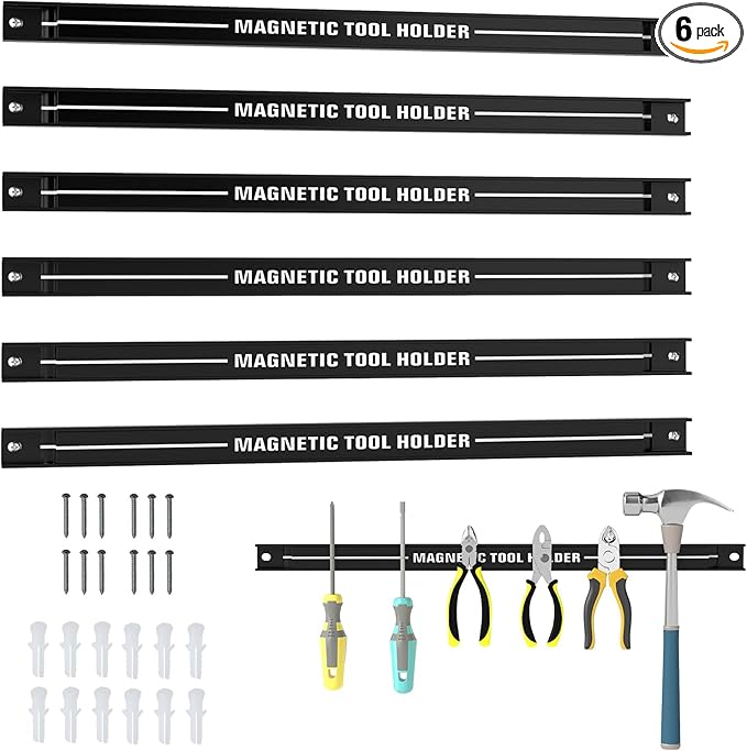 Goplus 6PCS 18" Magnetic Tool Holder, Magnetic Tool Holder Strip, Heavy Duty Magnetic Tool Bar,Space Saving Metal Tool Organizer Rack,Tool Magnet Bar for Workshop Garage, 176LBS Capacity Total