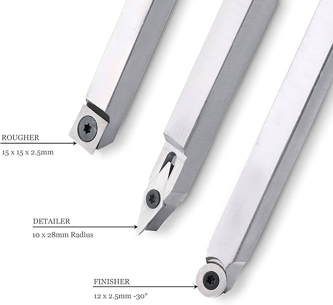 Woodturning Carbide Lathe Tools, 23.7" Pro Size Wood Turning Tool Set of 3 Rougher Detailer Finisher