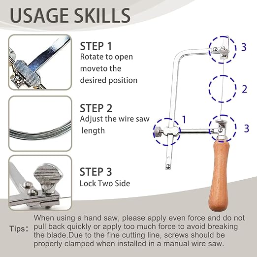 1PC Coping Saw Steel Frame with 1mm-3M diamond wire saw, used as a multifunctional manual tool for cutting marble, wood, jade and ceramics, glass (Copping Saw+Wire 1mm)