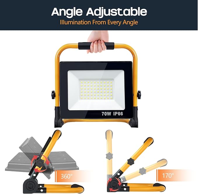 Work Lights with Stand, 1 Head LED Work Light, with Adjustable and Foldable Tripod Stand, Waterproof Lamp with Individual Switch with 6500 Kelvin Color Temperature (1 Adjustable Head)