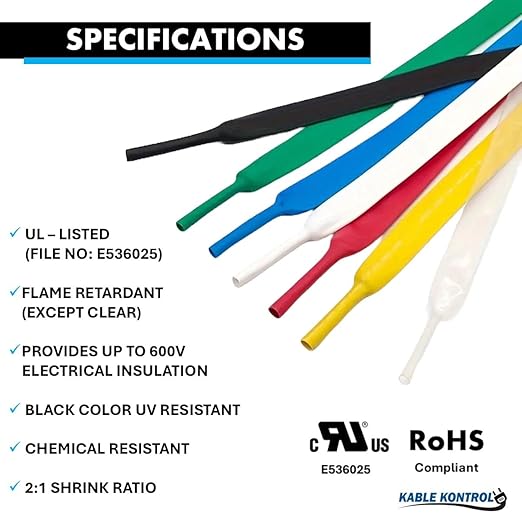 Kable Kontrol Heat Shrink Tubing - 1/2” Inch - 200' Ft Long, Yellow & Green Polyolefin - 2:1 Industrial Shrink Tube & Cable Sleeve for Electrical Wire Insulation - Rated for 600 V