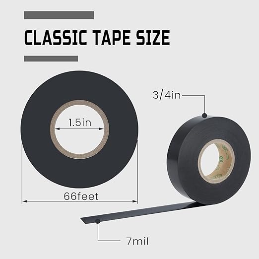Lichamp 20-Pack Black Electrical Tape Waterproof, 3/4 in x 66ft, Industrial Grade UL/CSA Listed High Temp Electrical Tape Electric Super Vinyl
