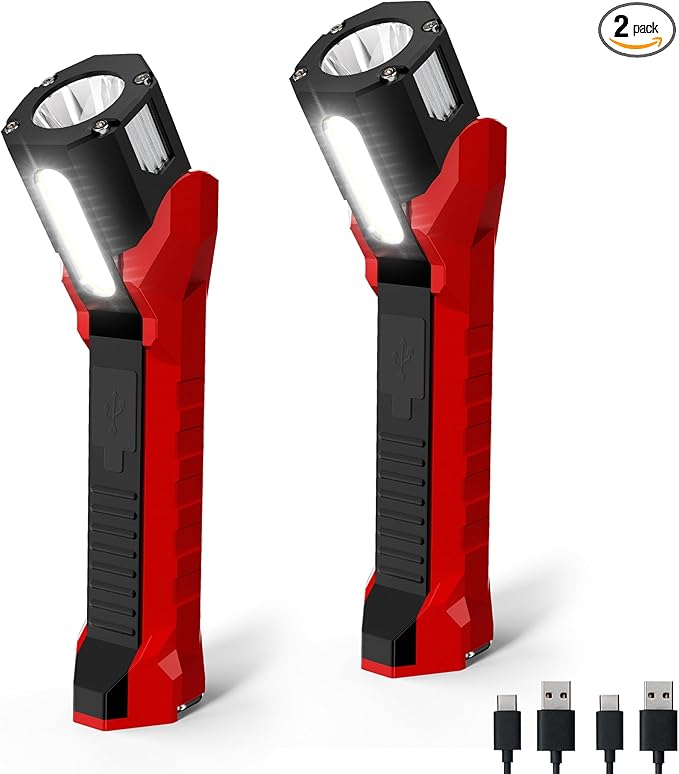 Anhay 2 Pack Rechargeable Work Light, 1200 Lumens LED Work Lights with 160° Swivel Head, Magnetic Base & Hooks, 6 Lighting Modes Magnetic Work Light for Car Repairs, Emergencies