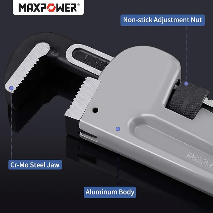 MAXPOWER 24 inch Pipe Wrench Aluminum Straight Pipe Wrench Heavy Duty 24-Inch Plumbers Wrench