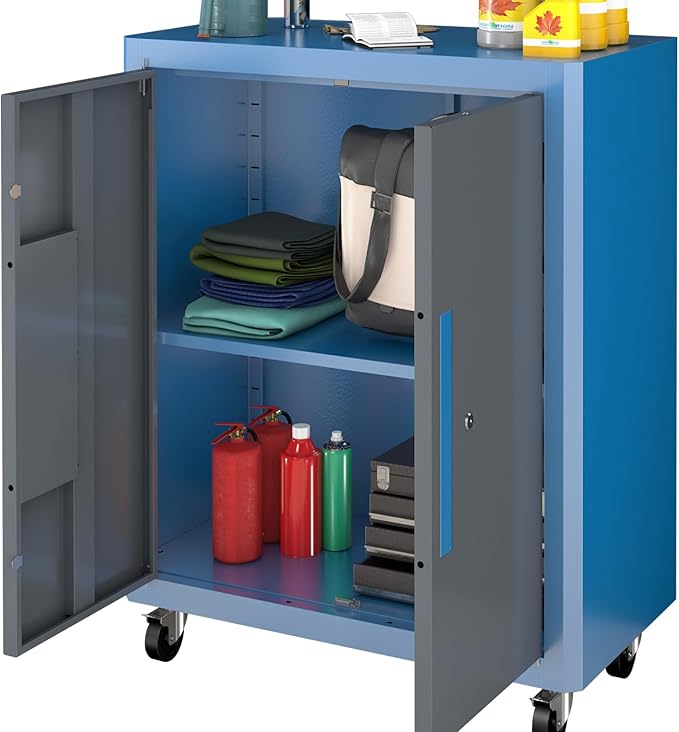 Upgraded Double Door Tool Chest with Locking System,Rolling Tool Chest with 360° Swivel Casters and Foot Pads,Large Tool Cabinet with Movable Partition for Different Needs,Large Assembly Box