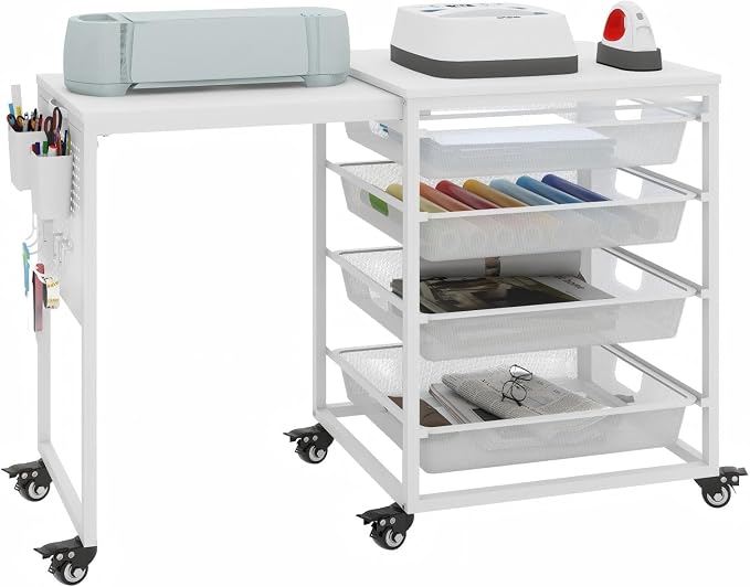 Craft Table with Wheels & Drawer, Extendable Cart with Pegboard, Arts and - Image 9
