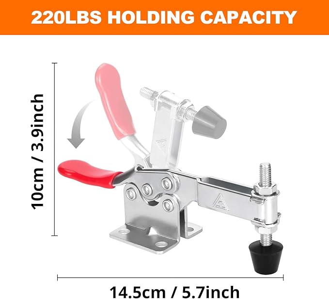 4 Pack Toggle Clamps, Hold Down Clamp 220Lbs Holding Capacity Quick Release Horizontal Clamps 201B with Rubber Pressure Tip for Woodworking Jigs and Fixtures, Welding, Drill Press, Crosscut Sled