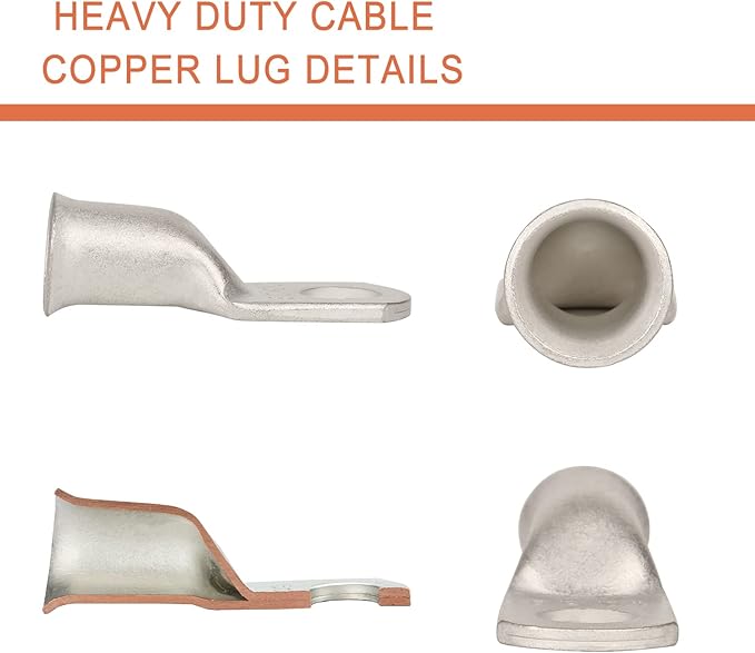 10pcs 1/0 AWG-3/8(M10) Tinned Copper Ring Terminals Battery Lugs, Heavy Duty Wire Lugs, Battery Cable Connectors
