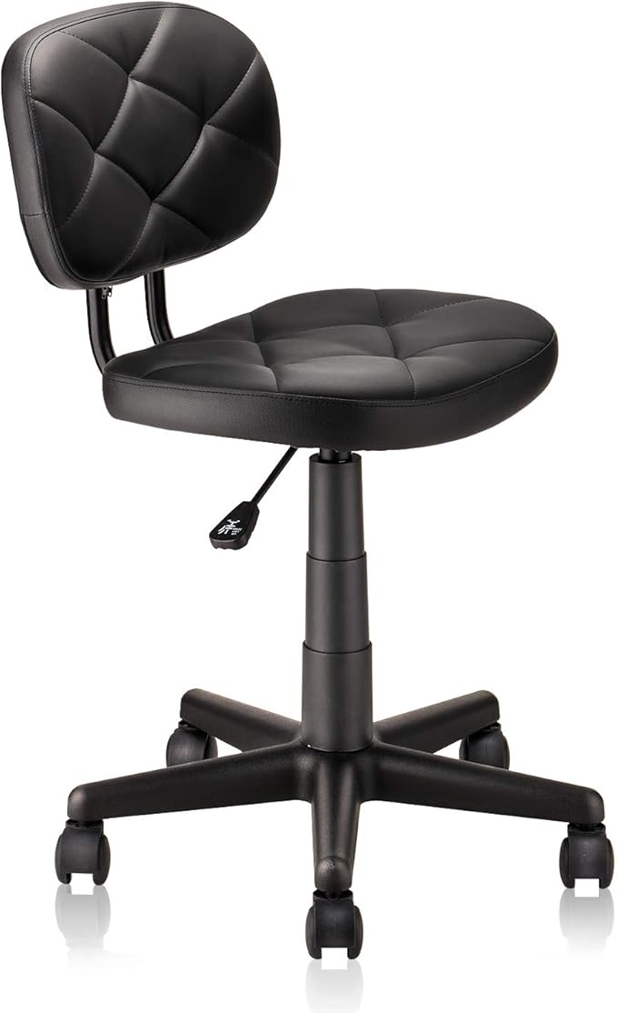 Round Rolling Stool with Adjustable Height and Pu Leather Backrest Swivel Stool Chair for Salon Tattoo Work Office Massage Black