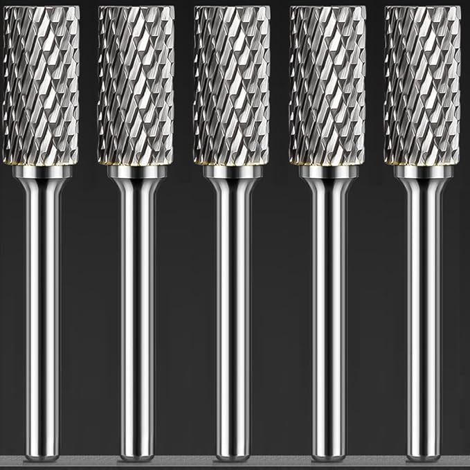 Carbide Burr Set 1/4" Shank SA-5 Die Grinder Bits Tungsten Double Cut Burr Bits (1/2" Cutter Dia X 1" Cutter Length) for Die Grinder Bits Metal Grinding Drilling Polishing (5pcs)
