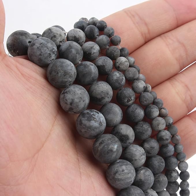 60pcs Natural Matte Black Larvikite Gemstone Beads，6mm Frosted Round Loose - Image 7
