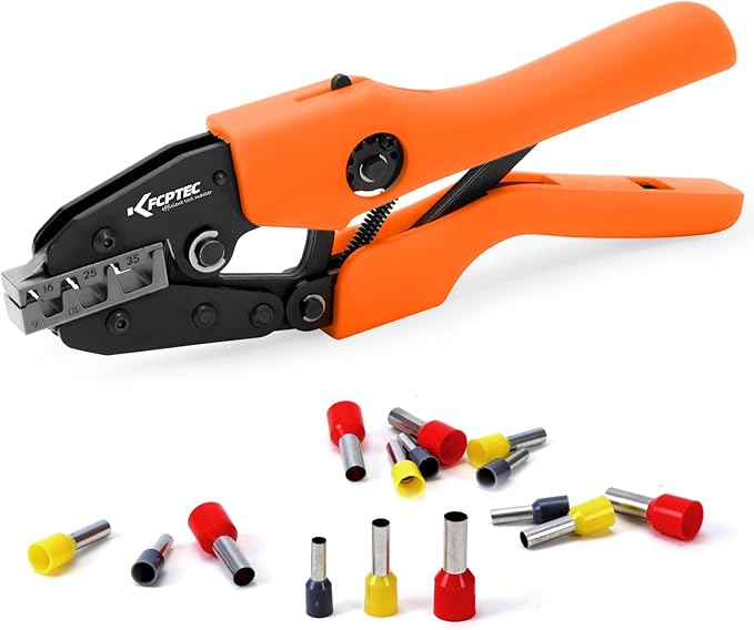 KF CPTEC Ferrule Crimping Tool for Wire Ferrules and End Sleeves, AWG 2-10 (6-35mm²) - Heavy Duty Electrical Terminal Crimper