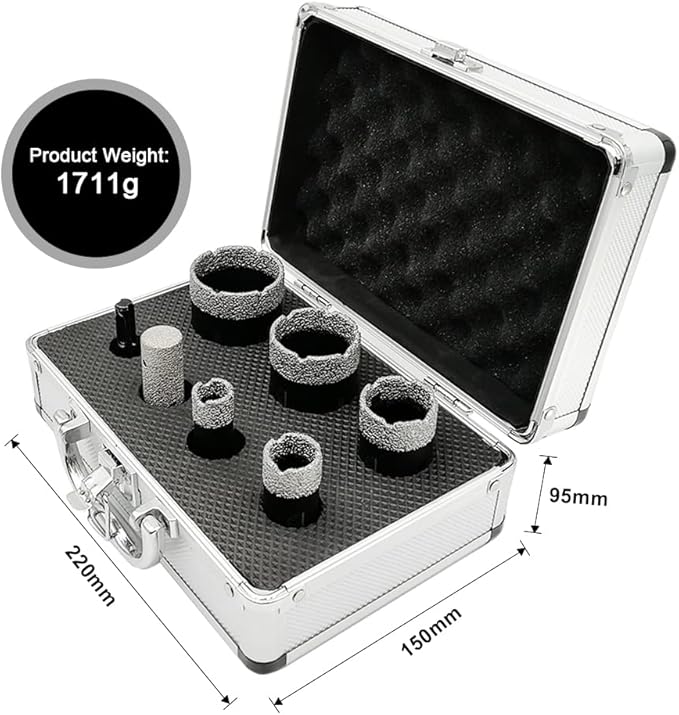 SHDIATOOL 7-Piece Diamond Hole Saw Kit for Porcelain Tile Ceramic Marble Brick Vacuum Brazed Core Drill Bits Set(A85458K2)