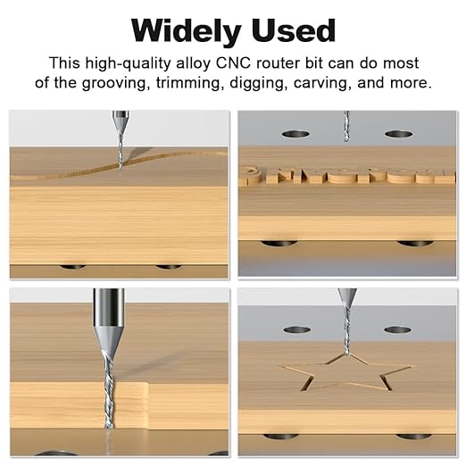 FivePears Up Cut Spiral Router Bit for CNC, 1/16 inch Cutting Diameter and 1/2 inch Cutting Length 1/4 inch Shank Carbide End Mill Router Bit for Wood Carving Engraving Grinding Grooving