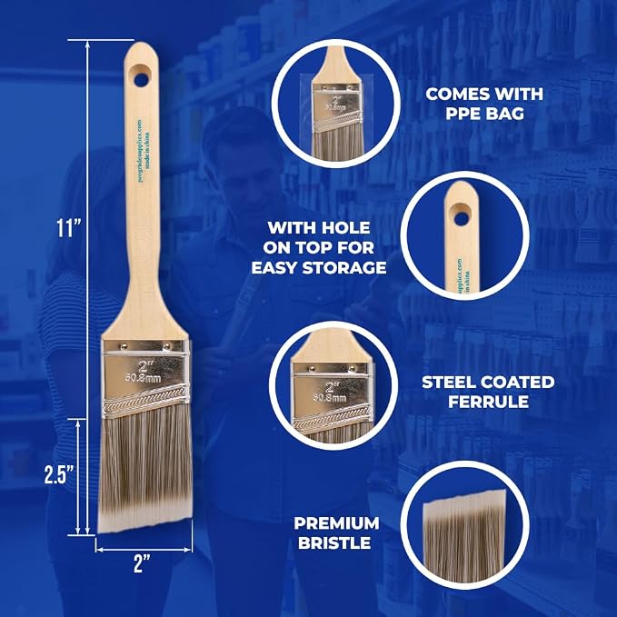 Pro Grade Paint Brushes, 2 Inch Angled Paint Brush, Trim & Walls, 3 Pack | - Image 2