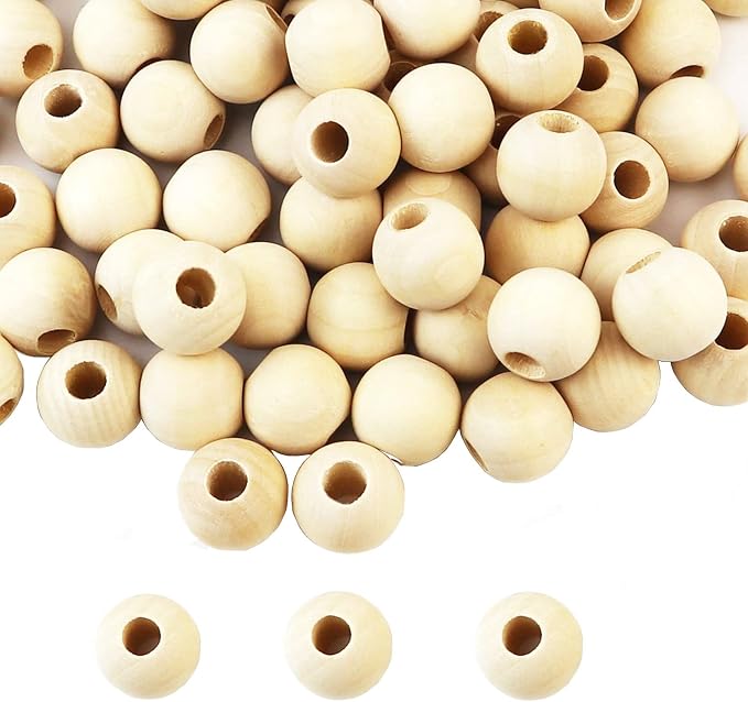 100pcs DIY 18mm Natural Wood Beads Unfinished Round Wooden Loose Spacer Beads by AqueensSquishiestoys