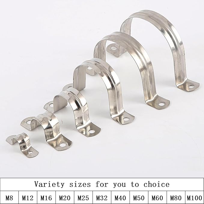 20Pcs Reinforced Rigid Pipe Strap 2 Inch Two Hole Strap U Bracket Pipe Clamps, 304 Stainless Steel Conduit Clamps Tension Tube Clip for Pipes Fixing M50
