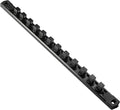 Magnetic Socket Organizer, 1-Piece Heavty Duty Aluminum Socket Holder, Socket Rail for Tool Box, Premium Quality 360° Swivel Socket Rack with 12 Clips for 1/2-Inch(Black)