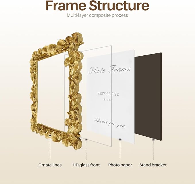 Cuspin 6x6 Picture Frame Gold, Vintage Ornate Square Frame - Image 7