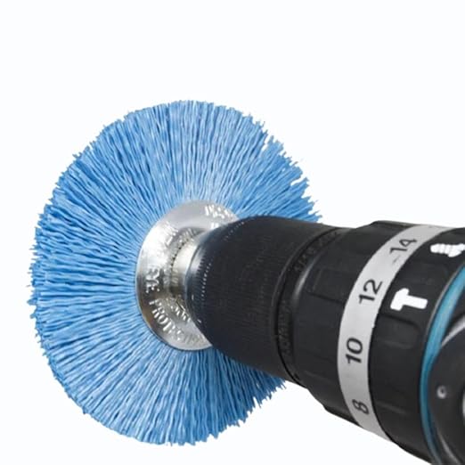 Benchmark Abrasives 4” Mounted Nylon Wire Wheel, Fine Grit, 1/4" Drill Shank, Perfect for Rust or Paint Removal Sanding Finishing on Wood Fiberglass Plastics - (Blue, 4")