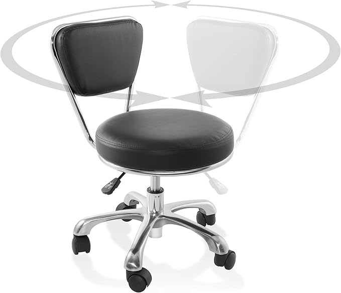 Saloniture Rolling Hydraulic Salon Stool with Backrest- Adjustable Swivel Chair for Spa, Shop, Salon, Massage, Medical, Work or Office