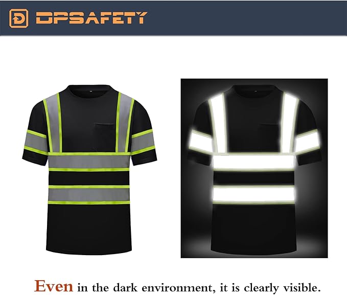 High Visibility Shirts Quick Dry Safety T Shirts with Reflective Strips and Pocket Short Sleeve Mesh Hi Vis Construction Work Class 2 Shirt for Men/Women Black,6XL
