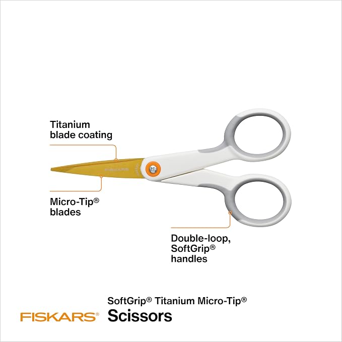 Fiskars Micro-Tip Scissors, Precision Cutting Shears, Titanium Blades & - Image 2