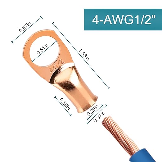 10PCS Battery Cable Ends, 4 Gauge Wire Connectors 1/2 Copper Wire Lugs, Bare Copper Eyelets with Heat Shrink Tubing by HOUSUN