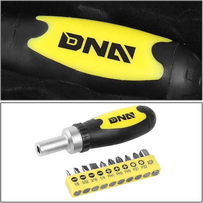 DNA MOTORING Home Repair Tool Set, Magnetic Screwdriver Socket Set, Ratchet Screwdriver Tools Set for Mechanics and DIY, w/Storage Box, Yellow, TOOLS-00036