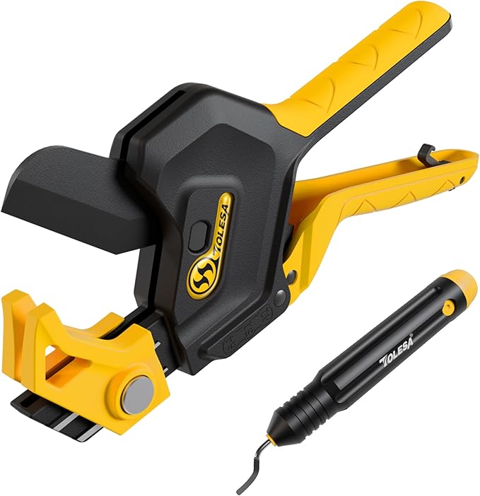 TOLESA PVC Pipe Cutter Up to 2-1/2”, 3-Gear Adjustable Ratchet Pipe Cutter Tool Heavy-Duty for PVC, PPR, PE, PEX, ABS, Plastic Hoses
