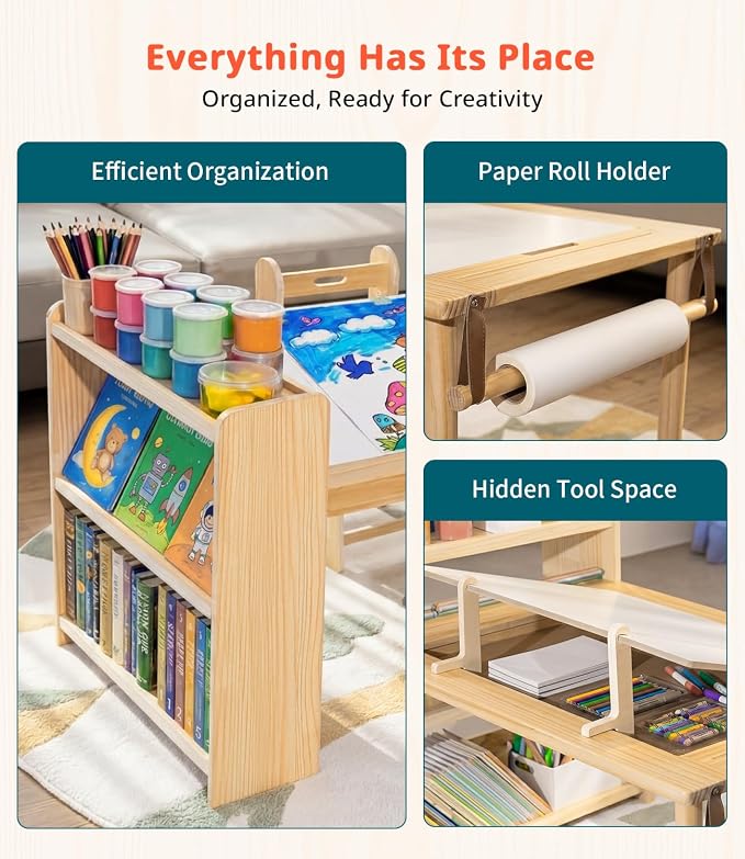 JOIN&JOY Kids Art Table and 2 Chair Set, Toddler Activity - Image 2