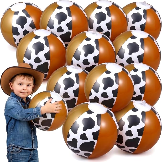 Realspring 12 Pack Cow Print Inflatable Beach Balls 8 Inch Farm Animal Party by Realspring
